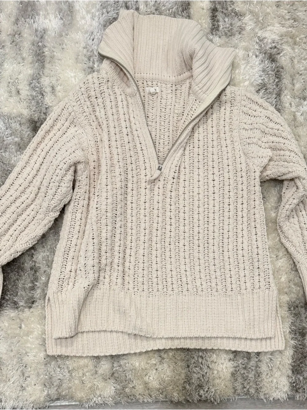 aerie Cream Knit Half-Zip V-Neck Sweater - Picture 2 of 4